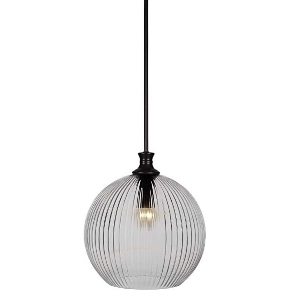 Toltec‎ Carina Globe Pendant 13.75" Matte Black Clear Ribbed Glass